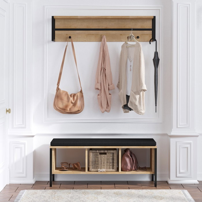 Hanah Home Shana Recibidor con Estante de Pared Roble y Negro